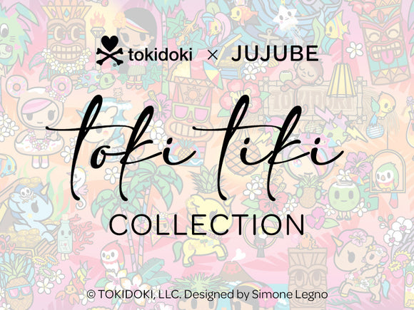 Toki Tiki: The latest Tokidoki x JuJuBe Collection sign with characters in background